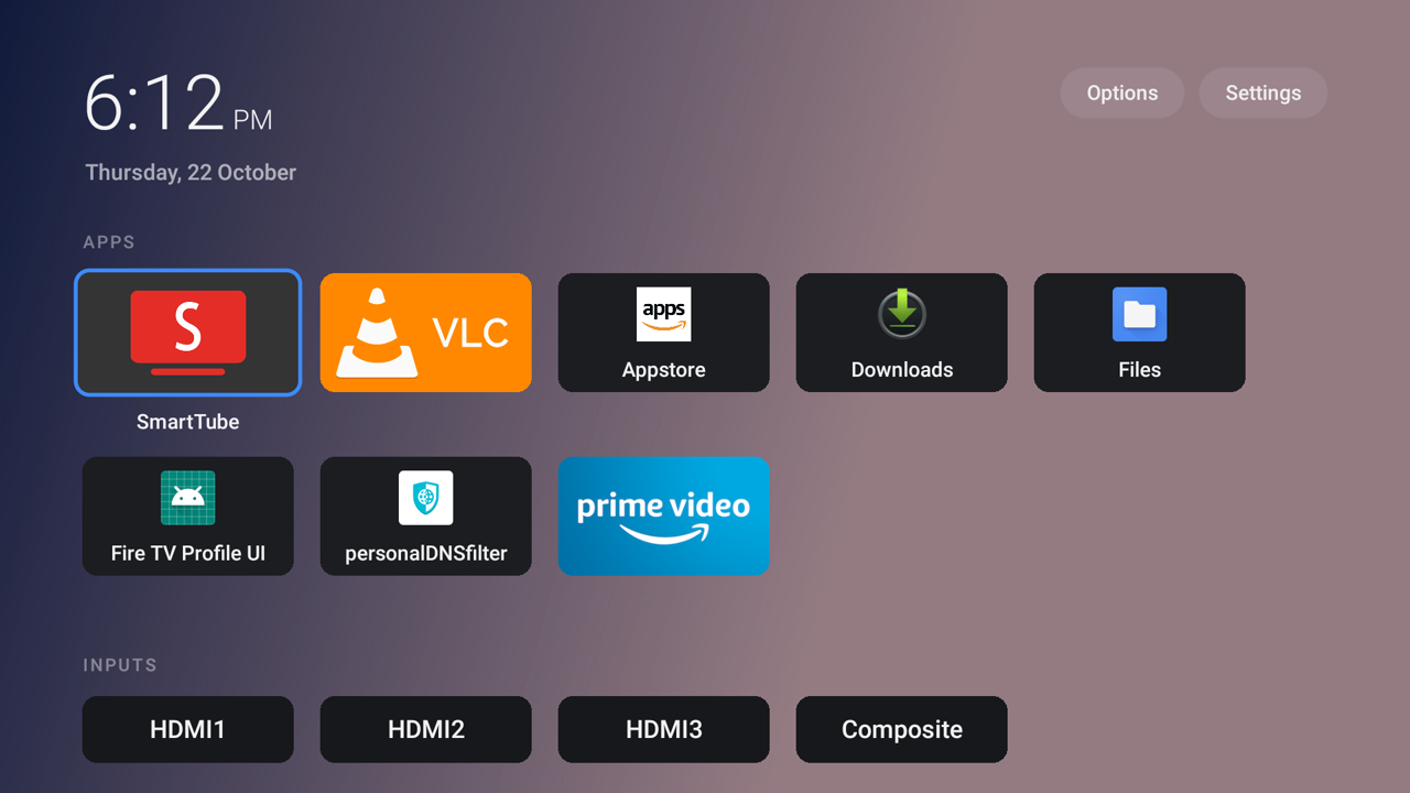 dumbtv home as a grid of app tiles